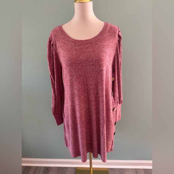 Casual Pink Scoop Neck Knit Mini Dress, XL - Picture 1 of 6